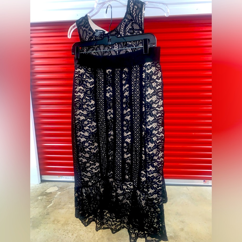 Sheer lace 2 piece skirt & blouse set size L.